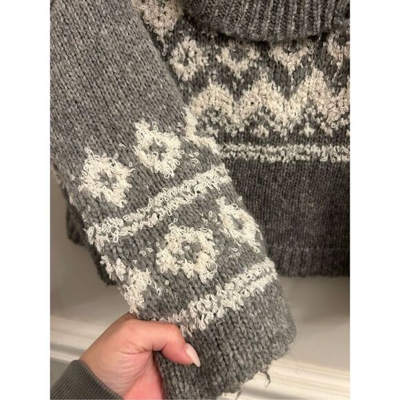 Free People Fair isle convertible cowl neck Sweater oversized S bell sleeves - Picture 6 of 9